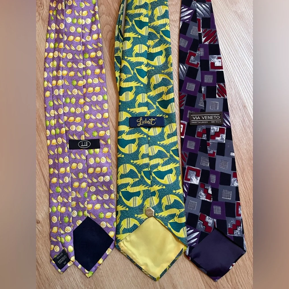 Bundle lot of 3 men’s ties Dunhill Liebert Via Veneto silk vintage tie